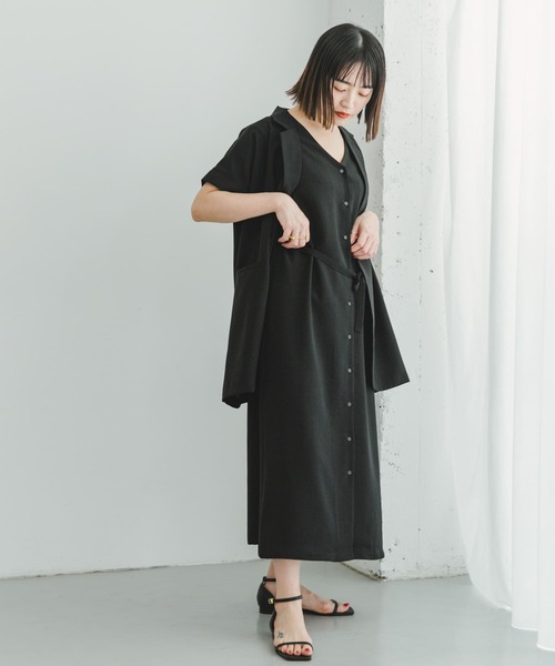 セール】『セットアップ対応』リネンライクウエストマークワンピース