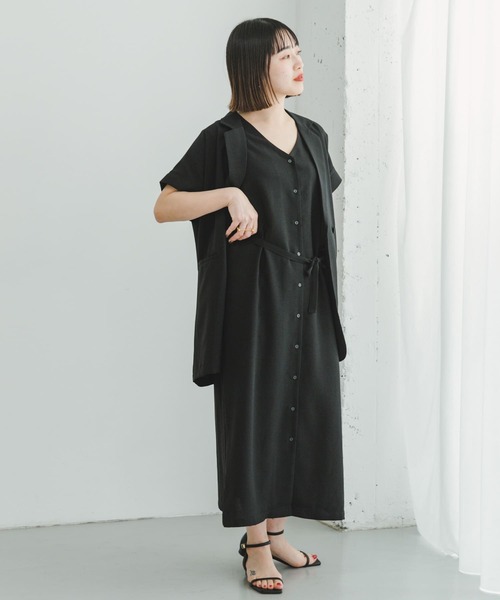 セール】『セットアップ対応』リネンライクウエストマークワンピース