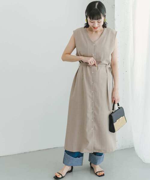 ITEMS URBANRESEARCH（アイテムズ アーバンリサーチ）の「『セットアップ対応』リネンライクウエストマークワンピース（ワンピース・レディース・ブラック/ベージュ/グリーン系その他・FREE）」の9枚目の写真