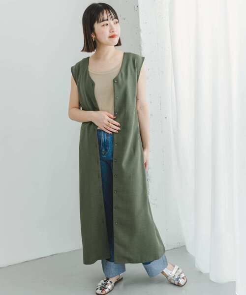 ITEMS URBANRESEARCH（アイテムズ アーバンリサーチ）の「『セットアップ対応』リネンライクウエストマークワンピース（ワンピース・レディース・ブラック/ベージュ/グリーン系その他・FREE）」の13枚目の写真