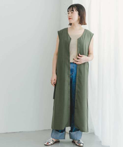 ITEMS URBANRESEARCH（アイテムズ アーバンリサーチ）の「『セットアップ対応』リネンライクウエストマークワンピース（ワンピース・レディース・ブラック/ベージュ/グリーン系その他・FREE）」の14枚目の写真
