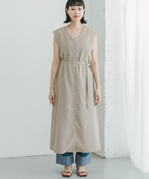 セール】『セットアップ対応』リネンライクウエストマークワンピース