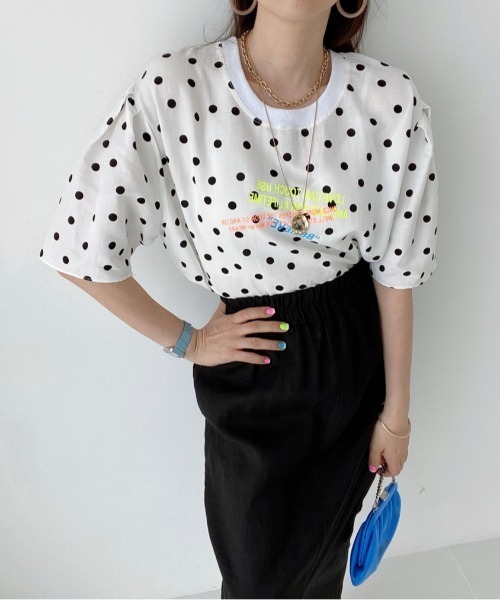 N.s(エヌドットエス)の「配色ロゴデザインドットTEE(Tシャツ/カットソー・レディース・ホワイト/ホワイト系その他/ブラック/モカ・FREE)」の5枚目の写真