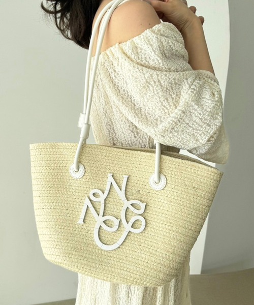 one after another NICE CLAUP（ワンアフターアナザーナイスクラップ）の「エンブレム付き雑材バッグ（トートバッグ・レディース・アイボリー/ライトブラウン/ブラック・FREE）」の5枚目の写真