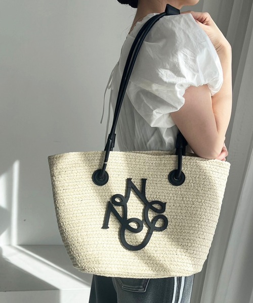 one after another NICE CLAUP（ワンアフターアナザーナイスクラップ）の「エンブレム付き雑材バッグ（トートバッグ・レディース・アイボリー/ライトブラウン/ブラック・FREE）」の7枚目の写真