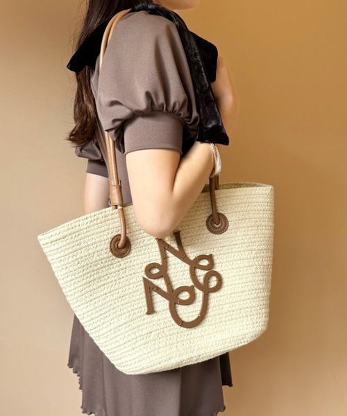 one after another NICE CLAUP（ワンアフターアナザーナイスクラップ）の「エンブレム付き雑材バッグ（トートバッグ・レディース・アイボリー/ライトブラウン/ブラック・FREE）」の15枚目の写真