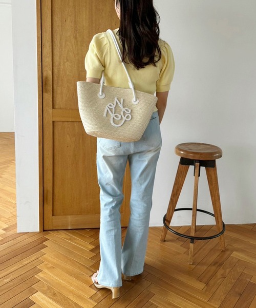 one after another NICE CLAUP（ワンアフターアナザーナイスクラップ）の「エンブレム付き雑材バッグ（トートバッグ・レディース・アイボリー/ライトブラウン/ブラック・FREE）」の14枚目の写真