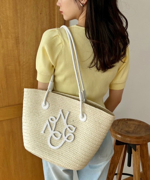 one after another NICE CLAUP（ワンアフターアナザーナイスクラップ）の「エンブレム付き雑材バッグ（トートバッグ・レディース・アイボリー/ライトブラウン/ブラック・FREE）」の12枚目の写真