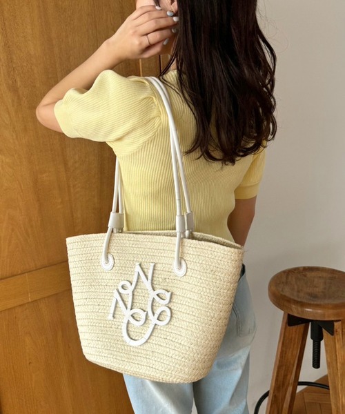 one after another NICE CLAUP（ワンアフターアナザーナイスクラップ）の「エンブレム付き雑材バッグ（トートバッグ・レディース・アイボリー/ライトブラウン/ブラック・FREE）」の13枚目の写真
