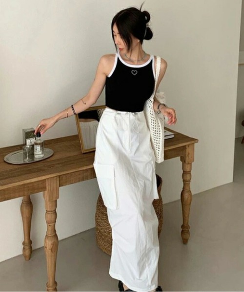 AMELY(エミリー)の「ドロストカーゴロング丈スカート(スカート・レディース・グレー系その他/ブラック/ホワイト・フリー/M/L)」の13枚目の写真