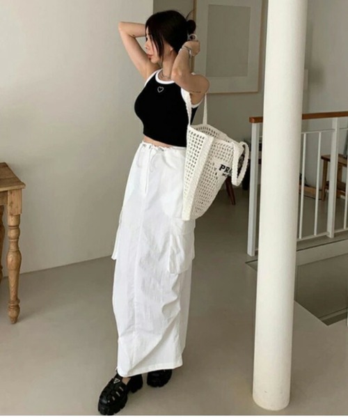 AMELY(エミリー)の「ドロストカーゴロング丈スカート(スカート・レディース・グレー系その他/ブラック/ホワイト・フリー/M/L)」の14枚目の写真