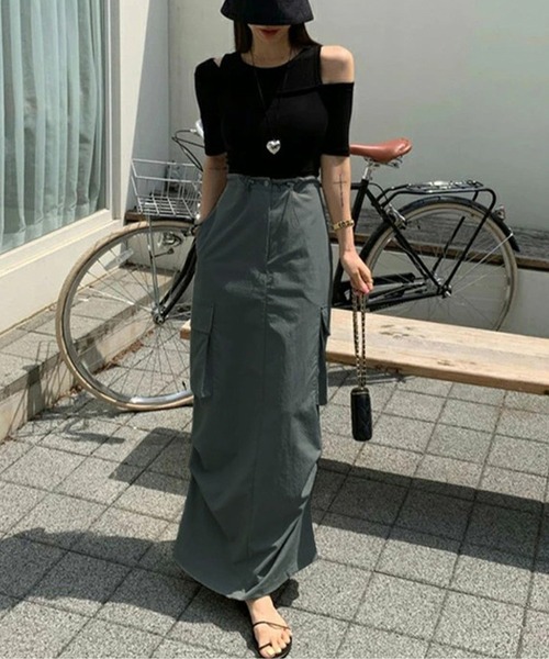 AMELY(エミリー)の「ドロストカーゴロング丈スカート(スカート・レディース・グレー系その他/ブラック/ホワイト・フリー/M/L)」の18枚目の写真