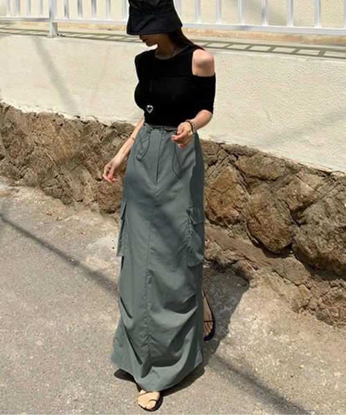 AMELY(エミリー)の「ドロストカーゴロング丈スカート(スカート・レディース・グレー系その他/ブラック/ホワイト・フリー/M/L)」の19枚目の写真