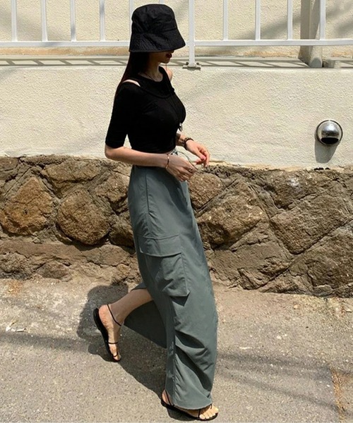 AMELY(エミリー)の「ドロストカーゴロング丈スカート(スカート・レディース・グレー系その他/ブラック/ホワイト・フリー/M/L)」の20枚目の写真