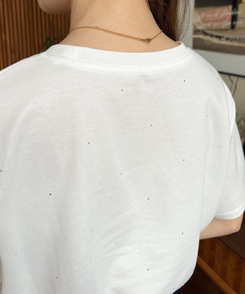 LOULOU select(ルルセレクト)の「フラワーモチーフラインストーンTシャツ(Tシャツ/カットソー・レディース・オフホワイト/ブラック・M)」の12枚目の写真