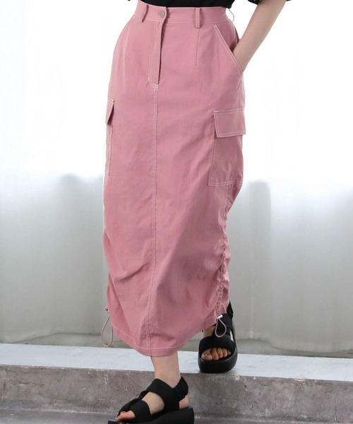 Sugar spoon（シュガースプーン）の「・SUGAR　SPOON　配色stカーゴスカート（スカート・レディース・アイボリー/ブラック/ピンク/グリーン・FREE）」の4枚目の写真