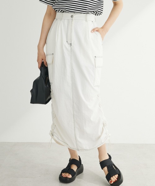 Sugar spoon（シュガースプーン）の「・SUGAR　SPOON　配色stカーゴスカート（スカート・レディース・アイボリー/ブラック/ピンク/グリーン・FREE）」の2枚目の写真