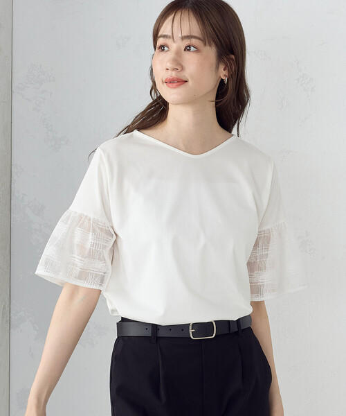 COMME CA ISM(コムサイズム)の「速乾 袖レース 半袖カットソー(Tシャツ/カットソー・レディース・ホワイト/ネイビー・MEDIUM/LARGE)」の14枚目の写真