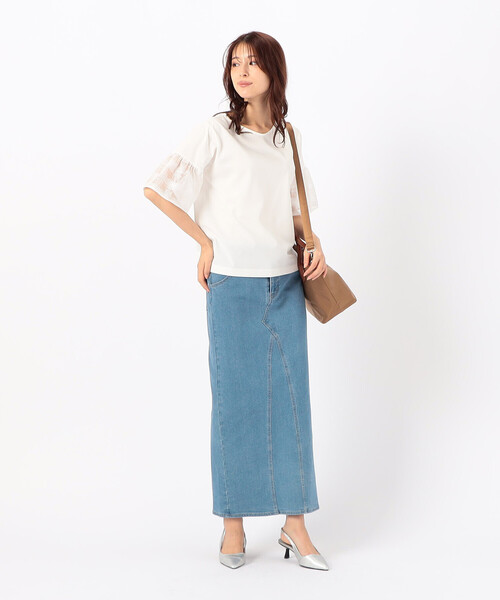 COMME CA ISM(コムサイズム)の「速乾 袖レース 半袖カットソー(Tシャツ/カットソー・レディース・ホワイト/ネイビー・MEDIUM/LARGE)」の7枚目の写真