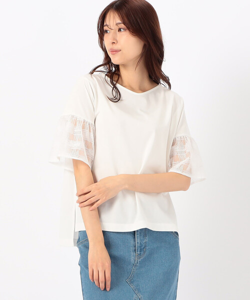COMME CA ISM(コムサイズム)の「速乾 袖レース 半袖カットソー(Tシャツ/カットソー・レディース・ホワイト/ネイビー・MEDIUM/LARGE)」の8枚目の写真