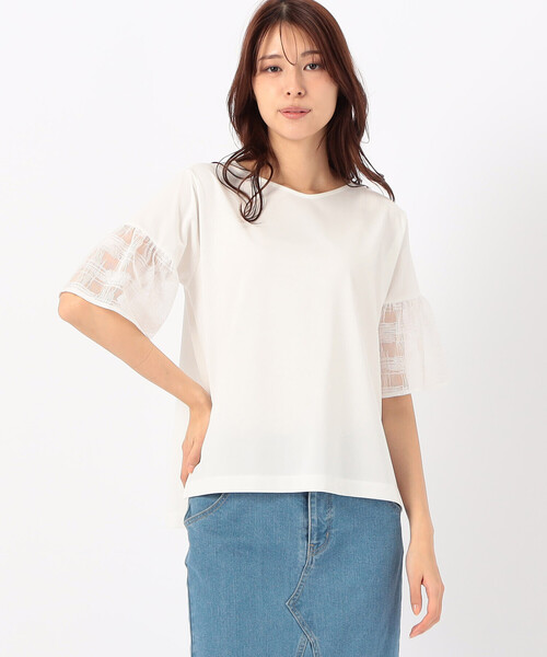 COMME CA ISM(コムサイズム)の「速乾 袖レース 半袖カットソー(Tシャツ/カットソー・レディース・ホワイト/ネイビー・MEDIUM/LARGE)」の9枚目の写真