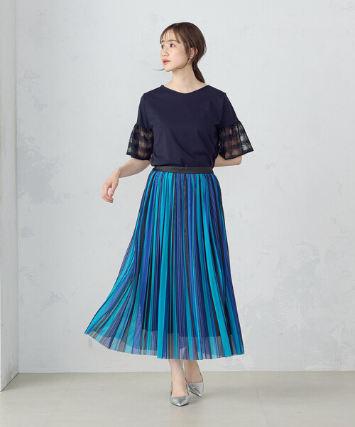 COMME CA ISM(コムサイズム)の「速乾 袖レース 半袖カットソー(Tシャツ/カットソー・レディース・ホワイト/ネイビー・MEDIUM/LARGE)」の10枚目の写真