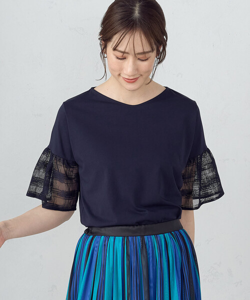 COMME CA ISM(コムサイズム)の「速乾 袖レース 半袖カットソー(Tシャツ/カットソー・レディース・ホワイト/ネイビー・MEDIUM/LARGE)」の12枚目の写真