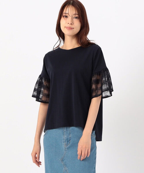COMME CA ISM(コムサイズム)の「速乾 袖レース 半袖カットソー(Tシャツ/カットソー・レディース・ホワイト/ネイビー・MEDIUM/LARGE)」の4枚目の写真