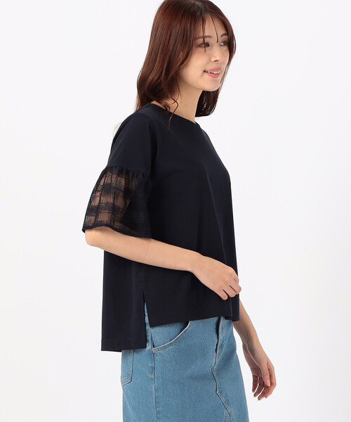 COMME CA ISM(コムサイズム)の「速乾 袖レース 半袖カットソー(Tシャツ/カットソー・レディース・ホワイト/ネイビー・MEDIUM/LARGE)」の5枚目の写真