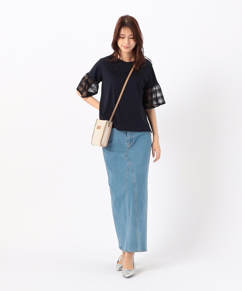 COMME CA ISM(コムサイズム)の「速乾 袖レース 半袖カットソー(Tシャツ/カットソー・レディース・ホワイト/ネイビー・MEDIUM/LARGE)」の6枚目の写真