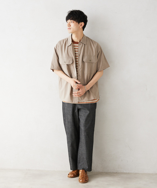 JOURNAL STANDARD relume（ジャーナルスタンダード　レリューム）の「"イージーケア" TECH-LINEN 半袖CPOシャツ（シャツ/ブラウス・メンズ・ブラック/ブラウン系その他/ブラックミックス/ベージュ・SMALL/MEDIUM/LARGE）」の12枚目の写真