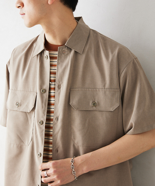 JOURNAL STANDARD relume（ジャーナルスタンダード　レリューム）の「"イージーケア" TECH-LINEN 半袖CPOシャツ（シャツ/ブラウス・メンズ・ブラック/ブラウン系その他/ブラックミックス/ベージュ・SMALL/MEDIUM/LARGE）」の10枚目の写真