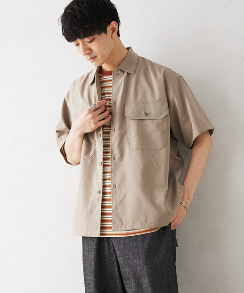 JOURNAL STANDARD relume（ジャーナルスタンダード　レリューム）の「"イージーケア" TECH-LINEN 半袖CPOシャツ（シャツ/ブラウス・メンズ・ブラック/ブラウン系その他/ブラックミックス/ベージュ・SMALL/MEDIUM/LARGE）」の9枚目の写真