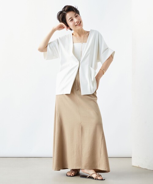 NOLLEY’S（ノーリーズ）の「ウォッシャブルツイル フレンチジャケット（ノーカラージャケット・レディース・ホワイト/ブラック・FREE）」の5枚目の写真