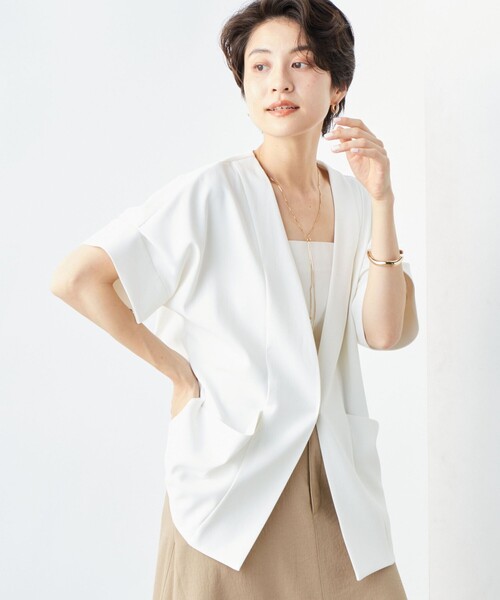 NOLLEY’S（ノーリーズ）の「ウォッシャブルツイル フレンチジャケット（ノーカラージャケット・レディース・ホワイト/ブラック・FREE）」の12枚目の写真