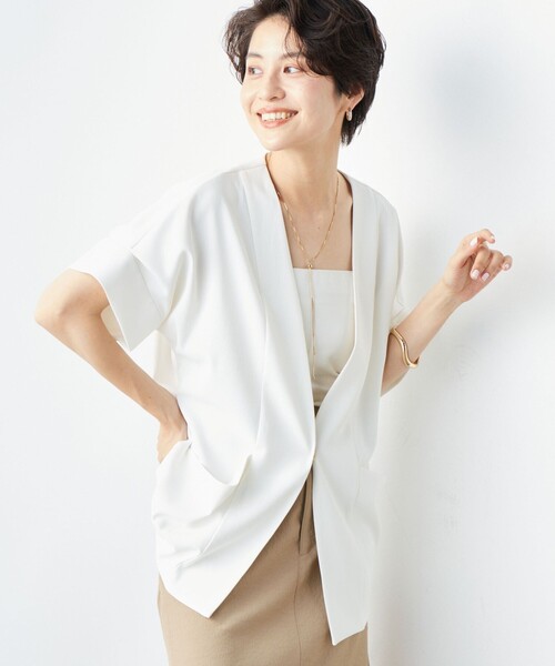 NOLLEY’S（ノーリーズ）の「ウォッシャブルツイル フレンチジャケット（ノーカラージャケット・レディース・ホワイト/ブラック・FREE）」の13枚目の写真