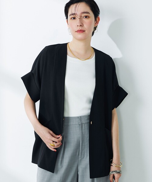 NOLLEY’S（ノーリーズ）の「ウォッシャブルツイル フレンチジャケット（ノーカラージャケット・レディース・ホワイト/ブラック・FREE）」の15枚目の写真