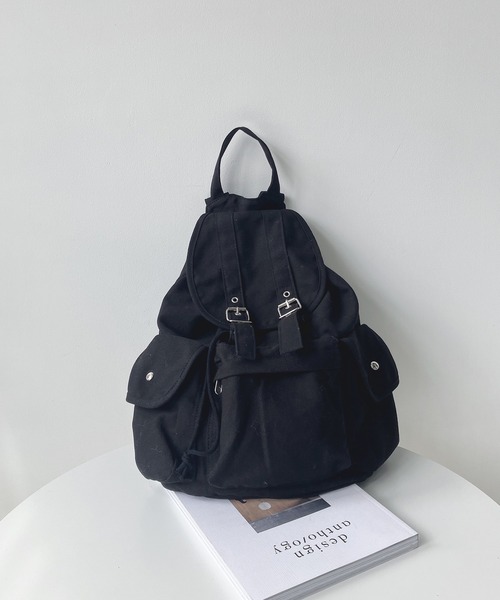 AS KNOW AS plus(アズノゥアズプラス)の「帆布 キャンバス ダブルベルト ビッグポケットリュック(バックパック/リュック・レディース・ブラック/ベージュ/アイボリー/グレー・FREE)」の13枚目の写真