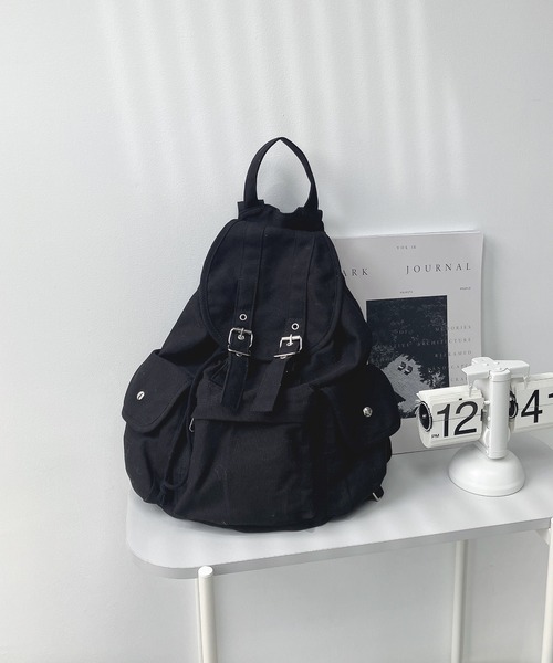 AS KNOW AS plus(アズノゥアズプラス)の「帆布 キャンバス ダブルベルト ビッグポケットリュック(バックパック/リュック・レディース・ブラック/ベージュ/アイボリー/グレー・FREE)」の12枚目の写真
