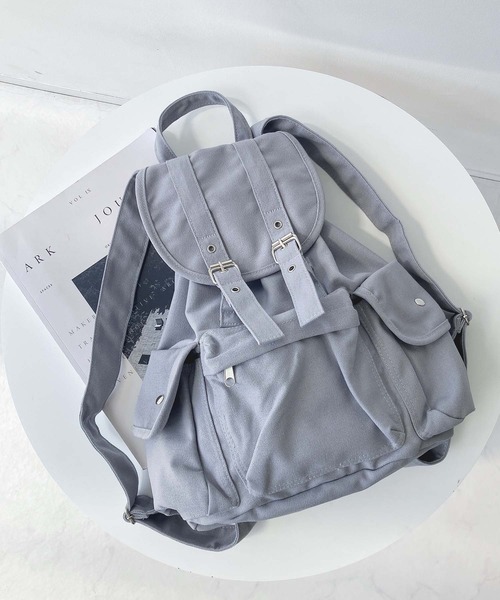 AS KNOW AS plus(アズノゥアズプラス)の「帆布 キャンバス ダブルベルト ビッグポケットリュック(バックパック/リュック・レディース・ブラック/ベージュ/アイボリー/グレー・FREE)」の17枚目の写真