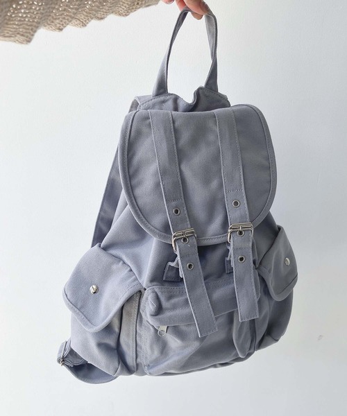 AS KNOW AS plus(アズノゥアズプラス)の「帆布 キャンバス ダブルベルト ビッグポケットリュック(バックパック/リュック・レディース・ブラック/ベージュ/アイボリー/グレー・FREE)」の16枚目の写真