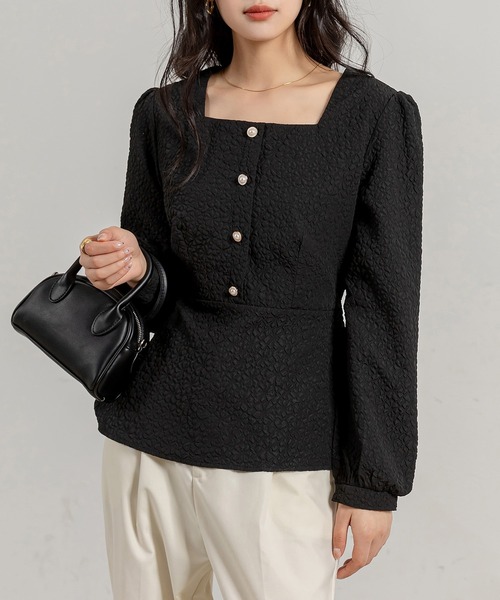 DAY CLOSET(デイ クローゼット)の「レディース 長袖ふくれジャガードウエスト切替ペプラムブラウス(シャツ/ブラウス・レディース・ブラック/ホワイト/ベージュ・S/M/L)」の16枚目の写真