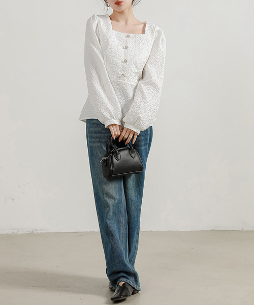 DAY CLOSET(デイ クローゼット)の「レディース 長袖ふくれジャガードウエスト切替ペプラムブラウス(シャツ/ブラウス・レディース・ブラック/ホワイト/ベージュ・S/M/L)」の21枚目の写真