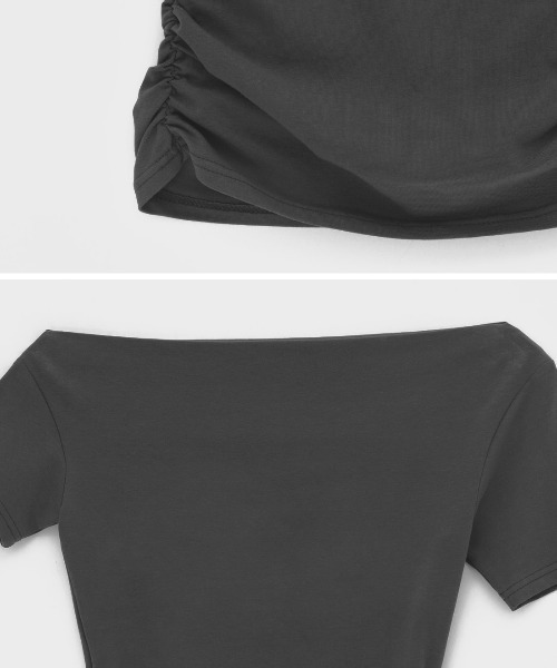 BLACKUP（ブラックアップ）の「[MADE] ジゼロアンバランスシャーリング半袖Tシャツ（Tシャツ/カットソー・レディース・チャコール/アイボリー/ブラック・FREE）」の18枚目の写真