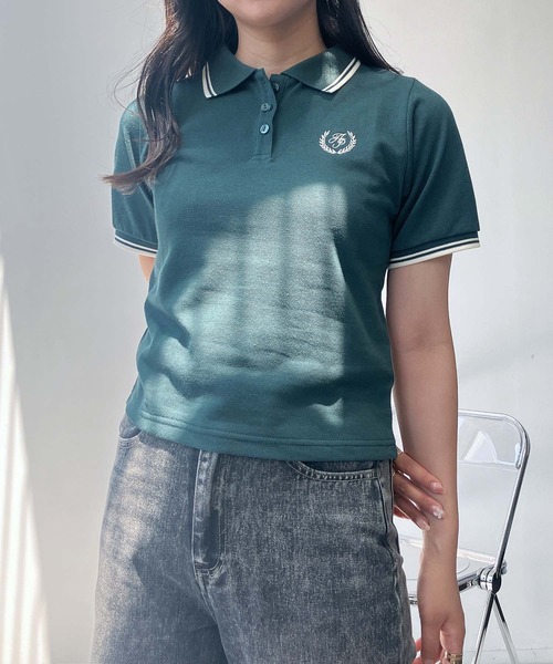 セール】◎ワンポイントロゴ刺繍 半袖ラインポロシャツ