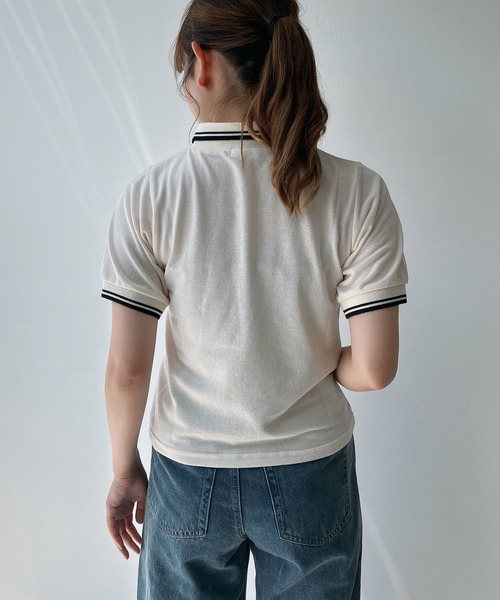 AS KNOW AS plus(アズノゥアズプラス)の「◎ワンポイントロゴ刺繍 半袖ラインポロシャツ(ポロシャツ・レディース・ネイビー/ピンク/アイボリー/グリーン・FREE)」の9枚目の写真