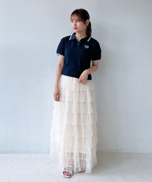 AS KNOW AS plus(アズノゥアズプラス)の「◎ワンポイントロゴ刺繍 半袖ラインポロシャツ(ポロシャツ・レディース・ネイビー/ピンク/アイボリー/グリーン・FREE)」の19枚目の写真