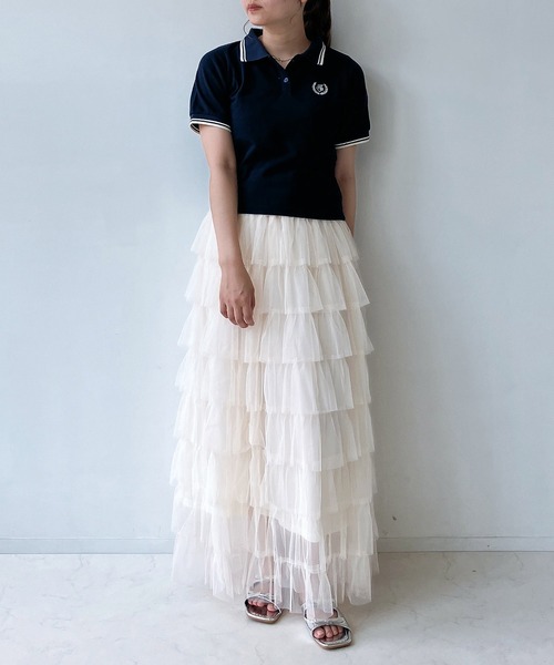 AS KNOW AS plus(アズノゥアズプラス)の「◎ワンポイントロゴ刺繍 半袖ラインポロシャツ(ポロシャツ・レディース・ネイビー/ピンク/アイボリー/グリーン・FREE)」の20枚目の写真