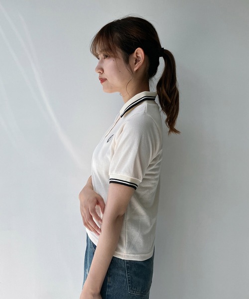 AS KNOW AS plus(アズノゥアズプラス)の「◎ワンポイントロゴ刺繍 半袖ラインポロシャツ(ポロシャツ・レディース・ネイビー/ピンク/アイボリー/グリーン・FREE)」の8枚目の写真