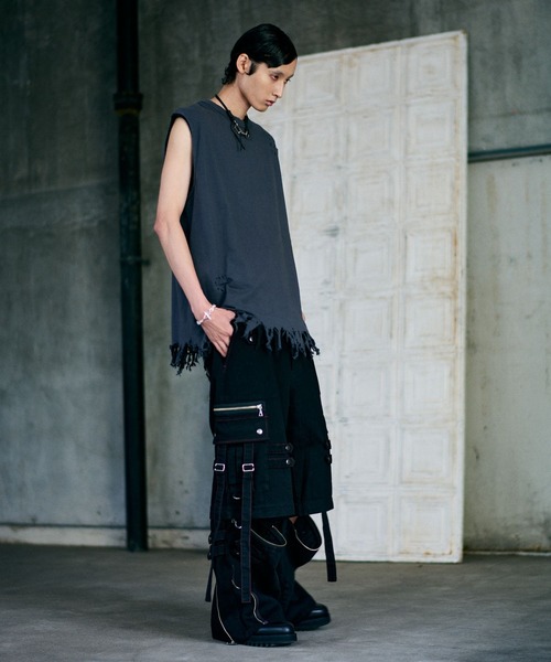 HARE（ハレ）の「【UNDERGROUND MODE】ダメージノースリーブカットソー(HARE)（Tシャツ/カットソー・メンズ・ブラック/チャコールグレー/パープル・FREE）」の6枚目の写真